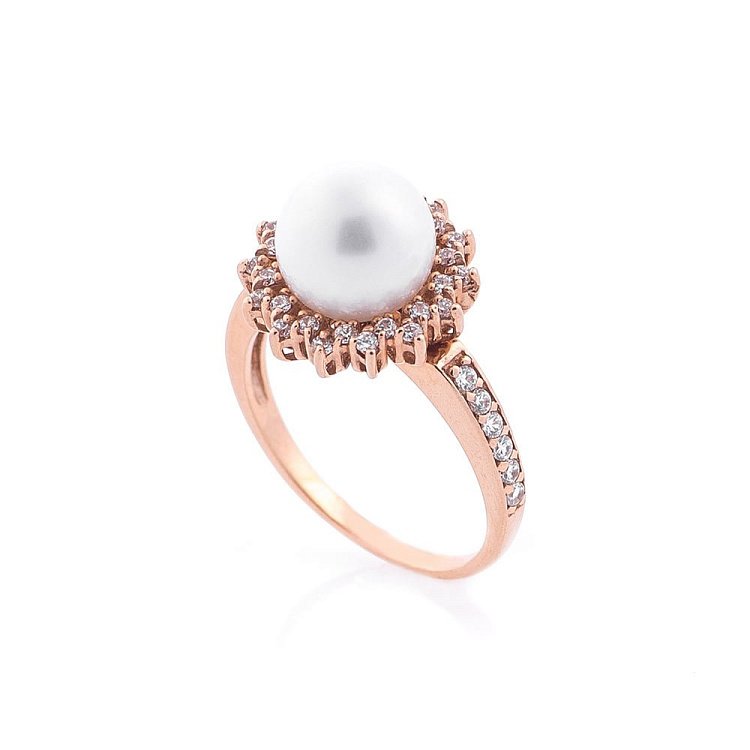 Женское золотое кольцо (культ. пресн. жемчуг, фианиты) к01675ч от ювелирного магазина Оникс