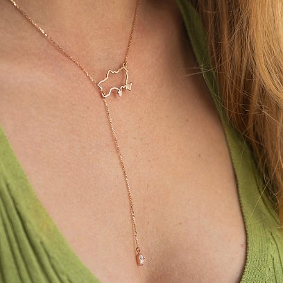 Золоте кольє - краватка "Карта України" (куб. цирконій Swarovski у формі серця)﻿ 4050 №9