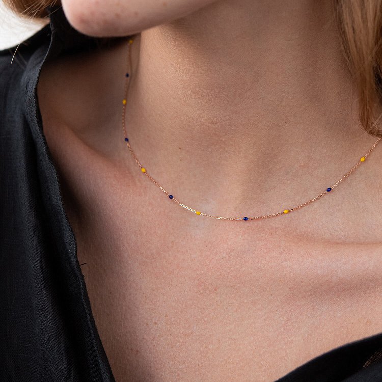 Колье в красном золоте (синяя и желтая эмаль) кол02242 от ювелирного магазина Оникс - 3