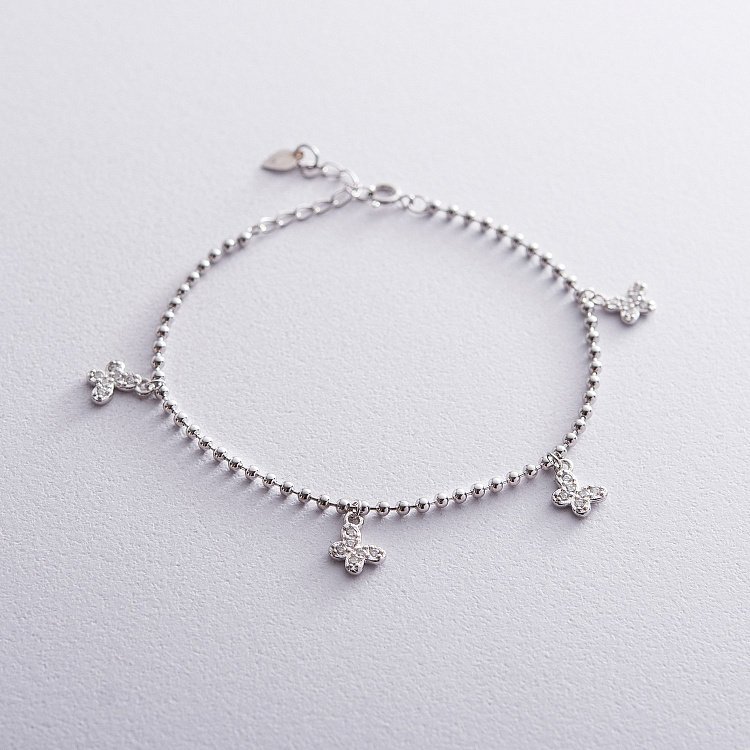 Срібний браслет з метеликами (фіаніт) 141336 від ювелірного магазину Онікс - 5