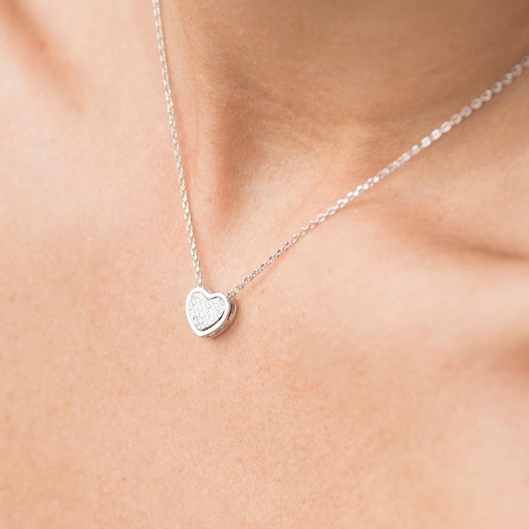 Серебряное колье с сердечком (фианиты) 18648 от ювелирного магазина Оникс - 10