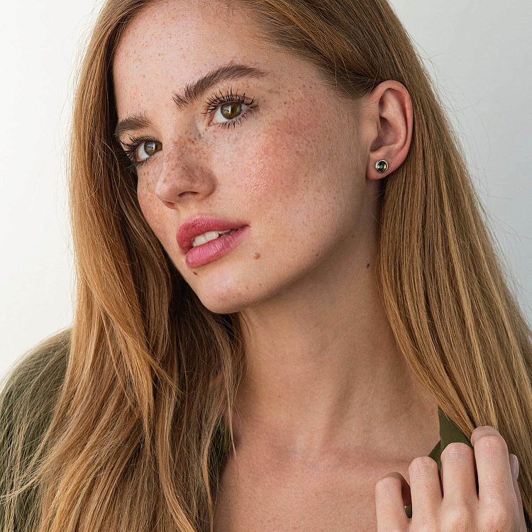 Золотые серьги-пусеты (дымчатый кварц) с06297 от ювелирного магазина Оникс - 1