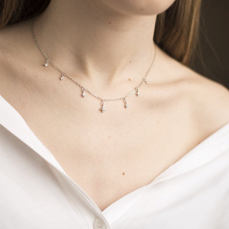 Серебряное колье со звездочками (фианит) 18798 от ювелирного магазина Оникс - 3