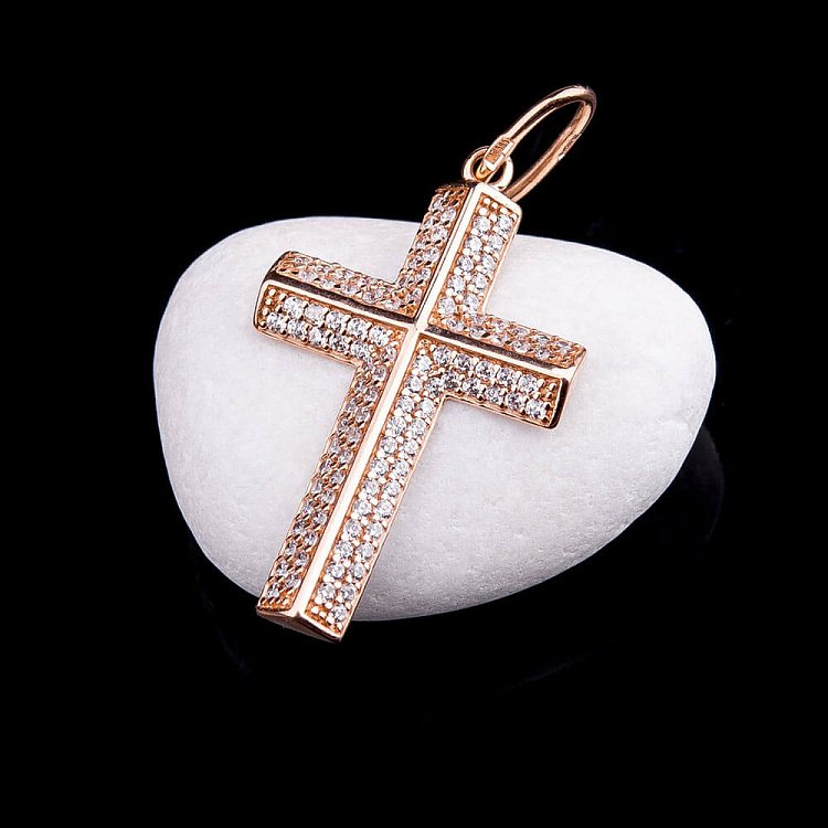 Золотий хрестик з фіанітами п01930 від ювелірного магазину Онікс