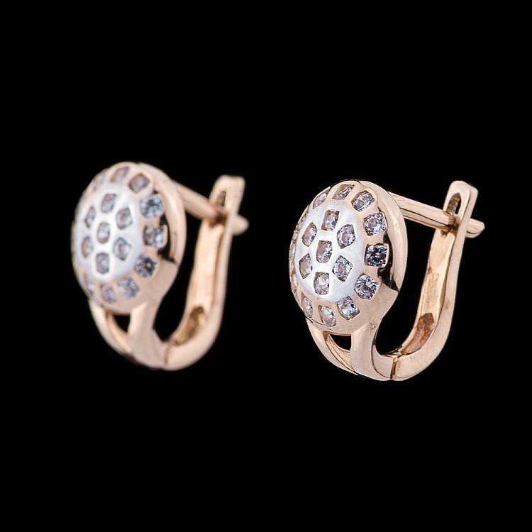 Золотые серьги с фианитами с01452 от ювелирного магазина Оникс - 1