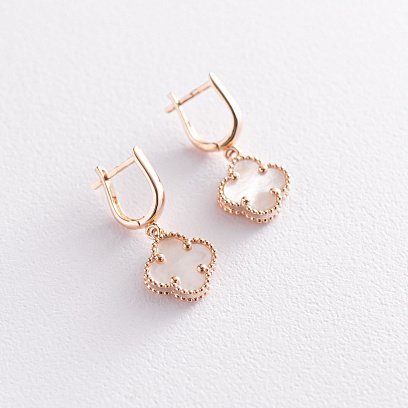 Сережки "Конюшина" в червоному золоті (перламутр) с07116