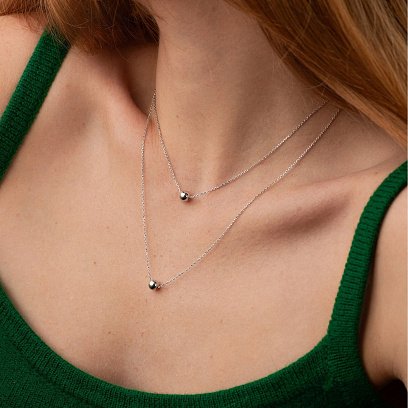 Подвійне срібне кольє "Кульки" 908-01345 №3