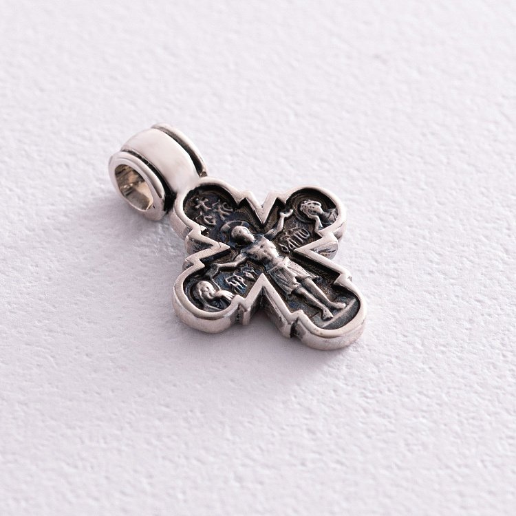 Серебряный православный крест "Распятие с предстоящими. Божия Матерь Оранта" с чернением 131728 от ювелирного магазина Оникс