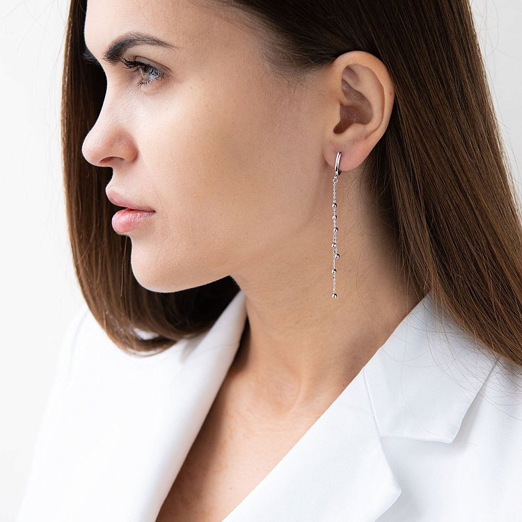 Серьги "Шарики" в белом золоте с07170 от ювелирного магазина Оникс - 1