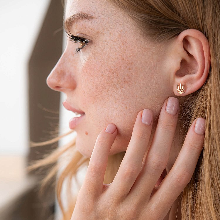 Золоті сережки - пусети "Герб України - Тризуб" с07958 від ювелірного магазину Онікс - 9