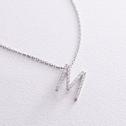 Золоте кольє з літерою " М" з діамантами 133591121 №6