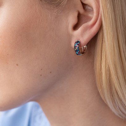 Срібні сережки "Океан" з фіанітами 122147 №4