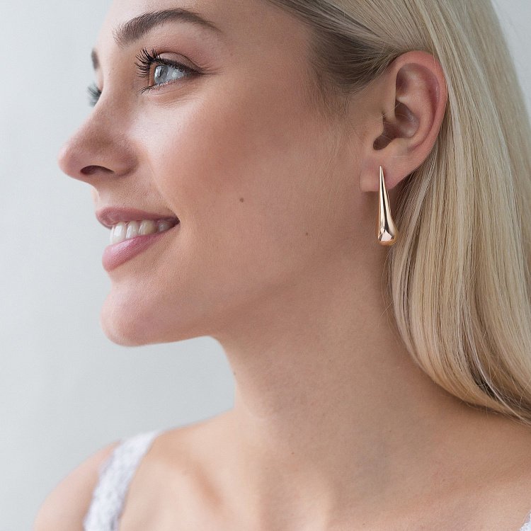 Серьги "Большие капельки" в красном золоте (3.5 см) с06422 от ювелирного магазина Оникс - 1