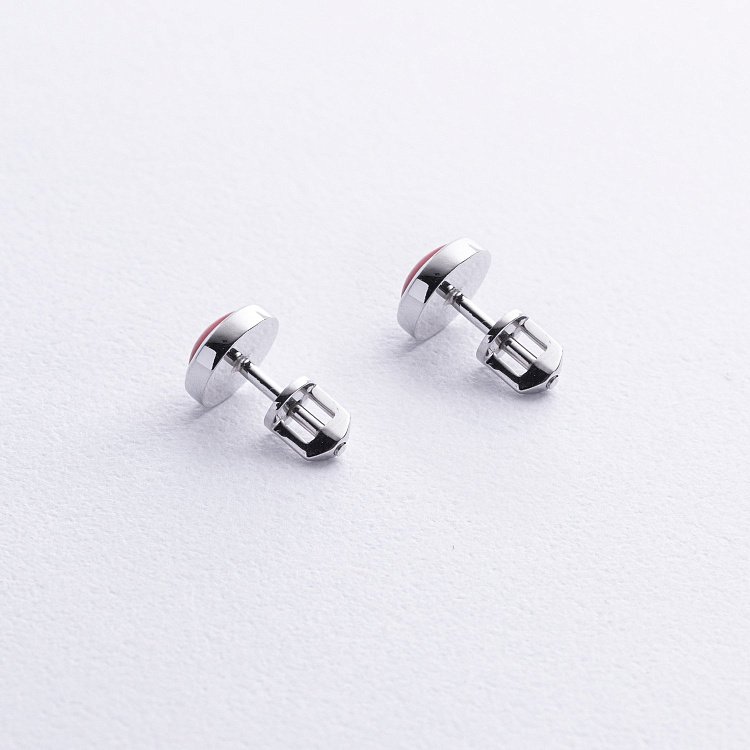 Серьги - пусеты с кораллом (белое золото) с08870 от ювелирного магазина Оникс - 5