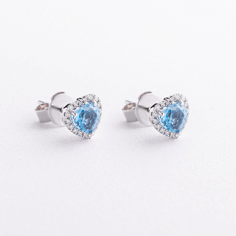 Сережки - пусети "Сердечки" у білому золоті (діаманти, топази) сб0702ca від ювелірного магазину Онікс - 1