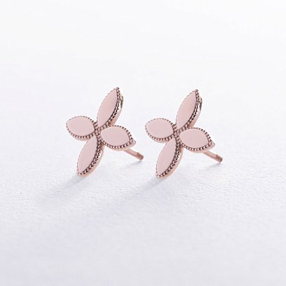 Сережки - пусети "Конюшина" в червоному золоті с08511 №6