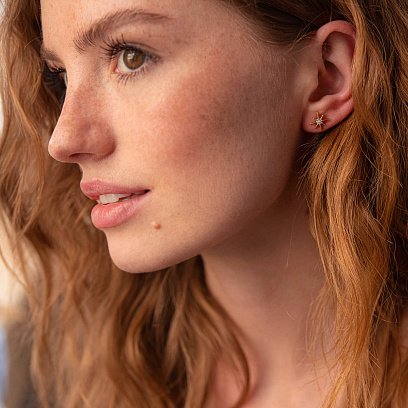 Золоті сережки - пусети "Зірки метеорити" з фіанітами с07906 №5