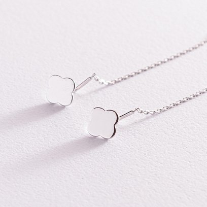 Сережки - протяжки "Конюшина" в білому золоті с07584 №2