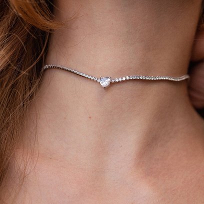 Серебряное колье - чокер "Сердечко" с фианитами 181258 №5