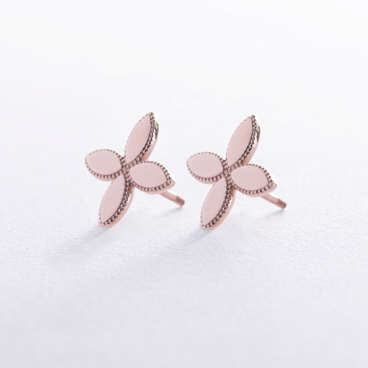 Сережки - пусети "Конюшина" в червоному золоті с08511 від ювелірного магазину Онікс - 5