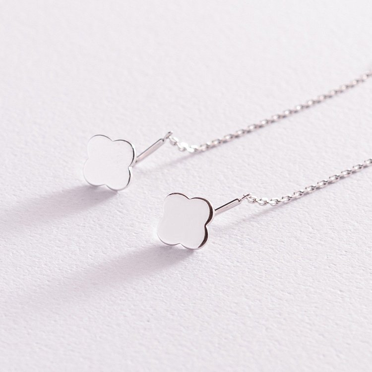 Сережки - протяжки "Конюшина" в білому золоті с07584 від ювелірного магазину Онікс - 1