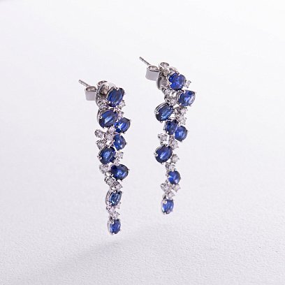 Золотые серьги с бриллиантами и сапфирами сб0452nl