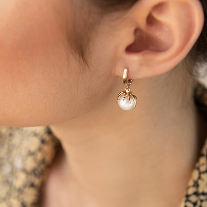 Серьги в красном золоте (культ. пресн. жемчуг) с08582 №2