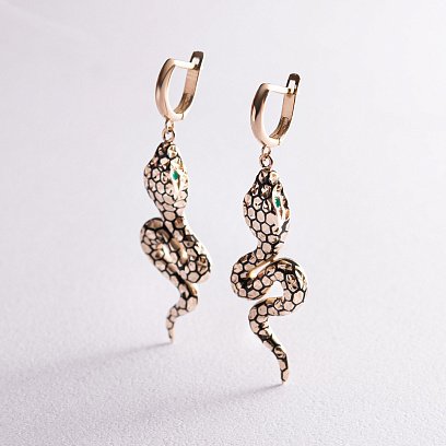 Золотые серьги "Змеи" (эмаль) с07710