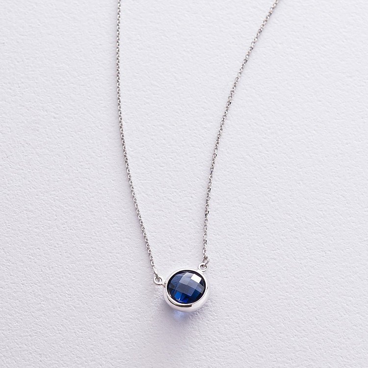 Золоте кольє з синт. сапфіром кол01545 від ювелірного магазину Онікс