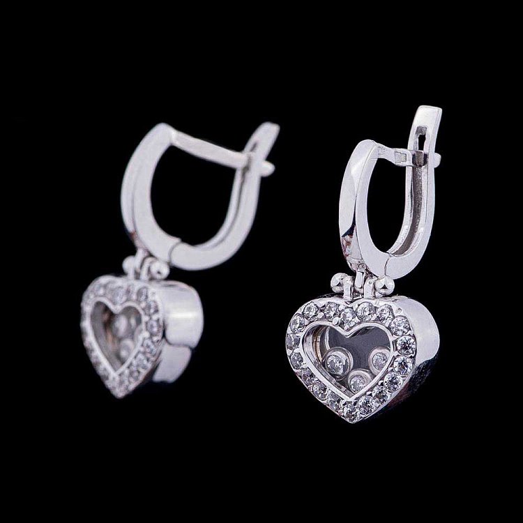 Золотые серьги-сердца с фианитами с04283 от ювелирного магазина Оникс - 2