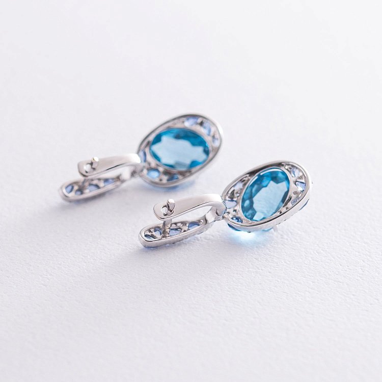 Золотые серьги (топазы, сапфиры, бриллианты) E11505aj от ювелирного магазина Оникс - 3