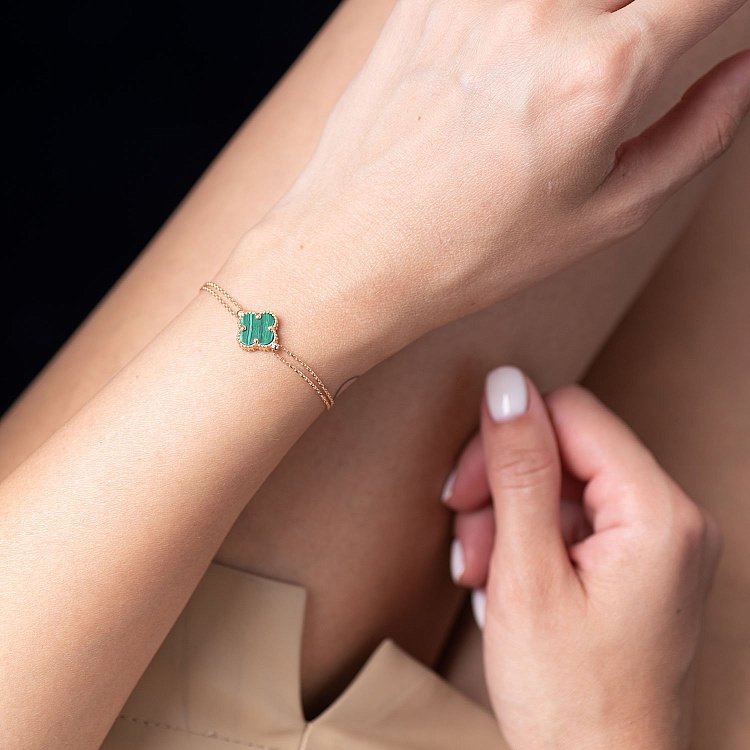 Браслет "Клевер" в красном золоте (малахит) б04827 от ювелирного магазина Оникс - 1