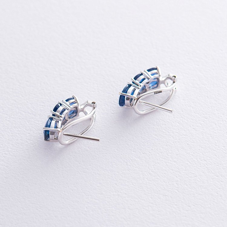 Золотые серьги с синими сапфирами и бриллиантами E11172Saj от ювелирного магазина Оникс - 2