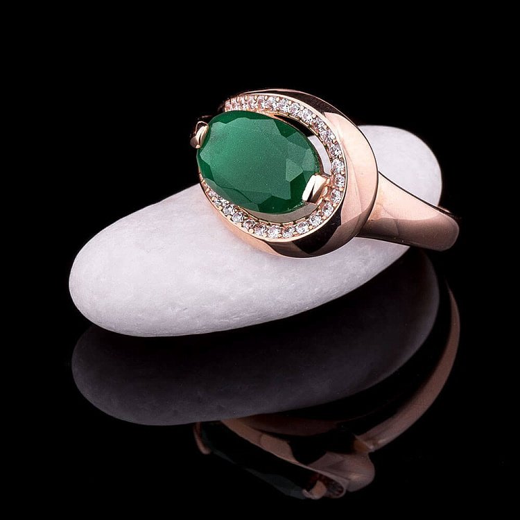 Золотий набір з хризопразом (фіаніти) к03276к від ювелірного магазину Онікс - 3