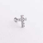 Одиночная серебряная серьга "Крестик" в хрящ ушка (фианиты) 40102с от ювелирного магазина Оникс