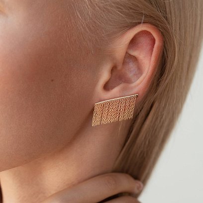 Золотые серьги - клаймберы "Камилла" с цепочками с07965 №10