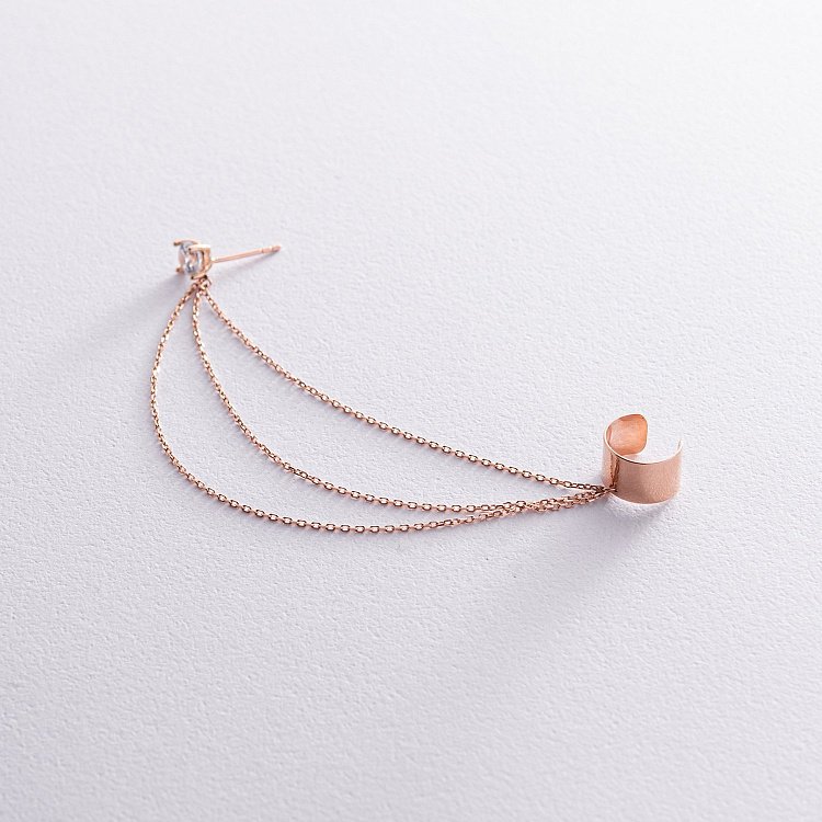 Сережка - каффа "Трініті" в червоному золоті з ланцюжками (фіаніт) с08019 від ювелірного магазину Онікс - 8