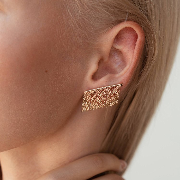 Золотые серьги - клаймберы "Камилла" с цепочками с07965 от ювелирного магазина Оникс - 11