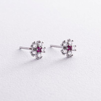 Серебряные серьги - пусеты "Цветочки" с фианитами 766 №5