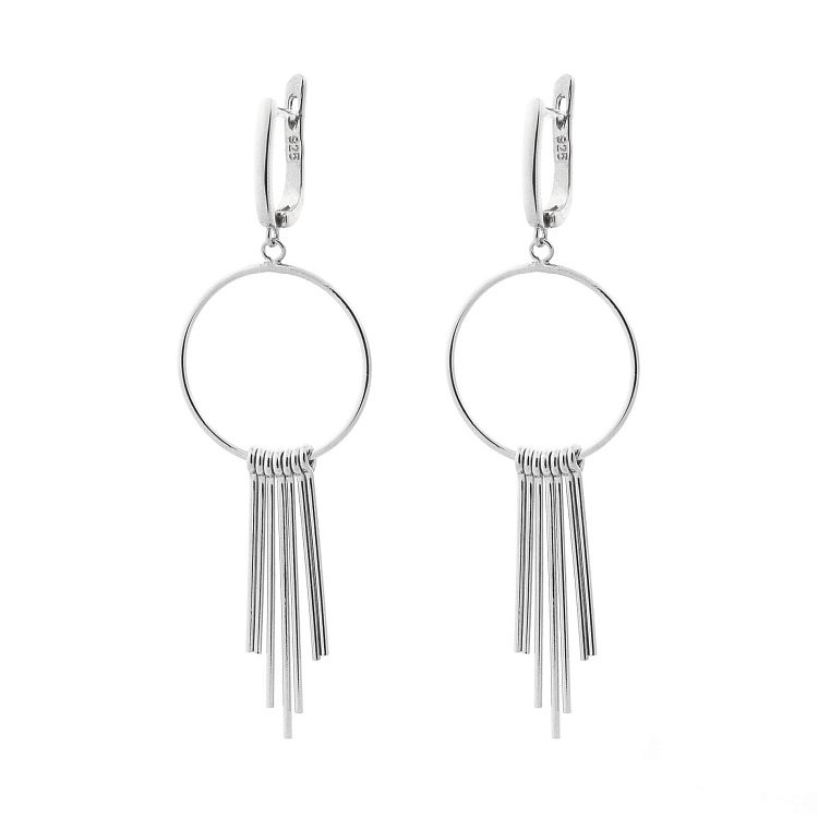 Серебряные серьги с колечками на английской застежке 122185 от ювелирного магазина Оникс