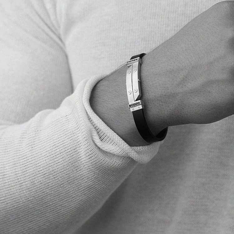 Каучуковый браслет с серебряными вставками (фианиты) 934 от ювелирного магазина Оникс - 3