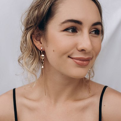 Висячие серьги из красного золота с фианитом с06382 №4