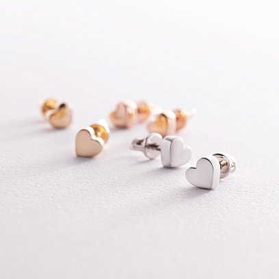 Серьги - пусеты "Сердечки" в красном золоте с08348 №10