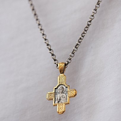 Серебряный крест с позолотой. '' Господь Вседержитель. Великомученик Пантелеимон Целитель" 132463 №2