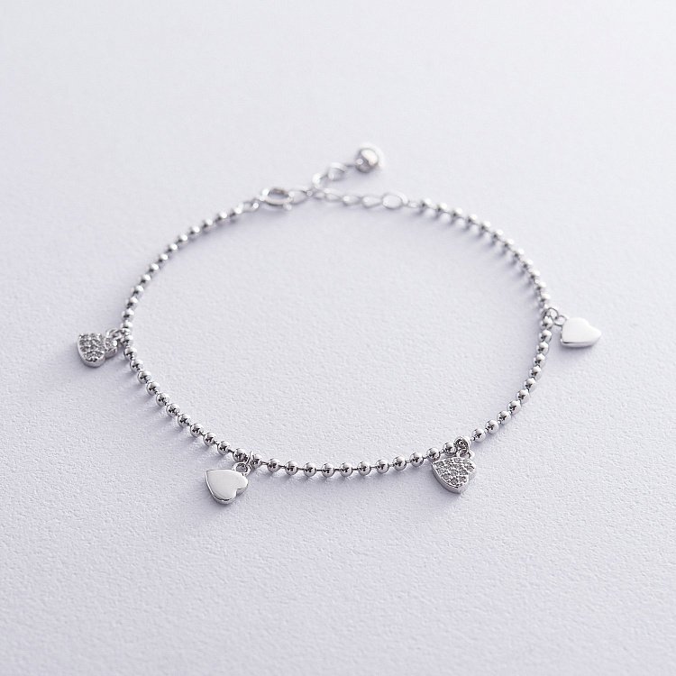 Срібний браслет "Сердечка" (фіаніт) 141430 від ювелірного магазину Онікс