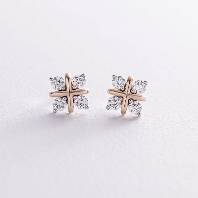 Золоті сережки - пусети "Конюшина" з діамантами 334841121 від ювелірного магазину Онікс