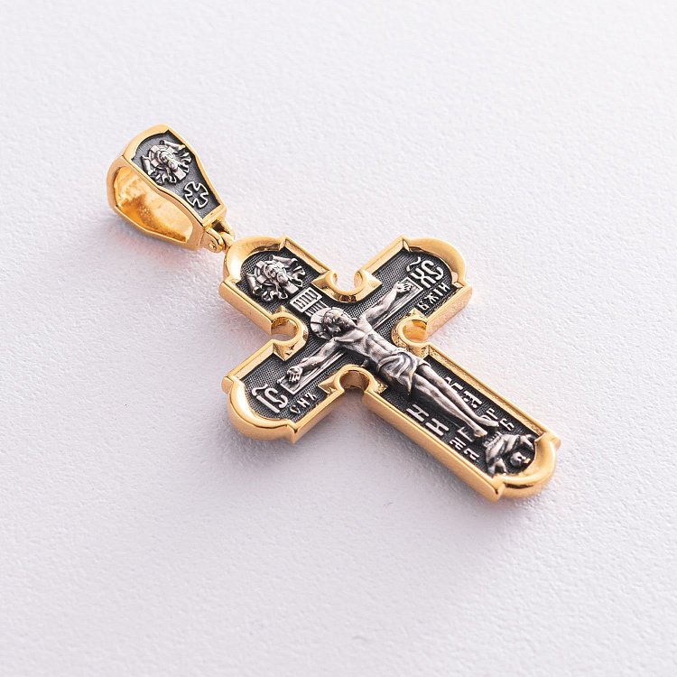 Православный серебряный крест "Распятие Христово. Спас Нерукотворный. Икона Божией Матери знамение. Святитель Николай" 133095 от ювелирного магазина Оникс - 5