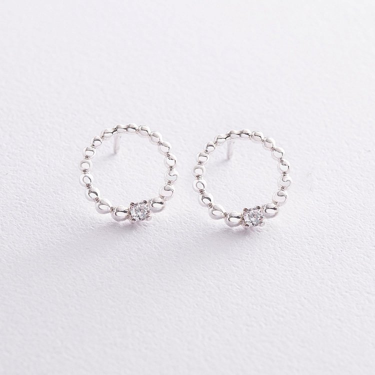 Сережки - пусети "Гармонія в сріблі (фіаніт) 122747 від ювелірного магазину Онікс