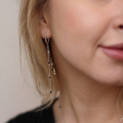 Серебряные серьги на английской застежке с фианитами 122548 №7