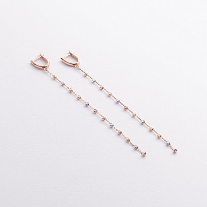 Сережки "Кульки на ланцюжку" (червоне, жовте, біле золото) с09373